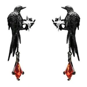 “Raven” Edgar Poe Perched Crow Bird Star Blood Droplet Macabre Gothic Grim Studs